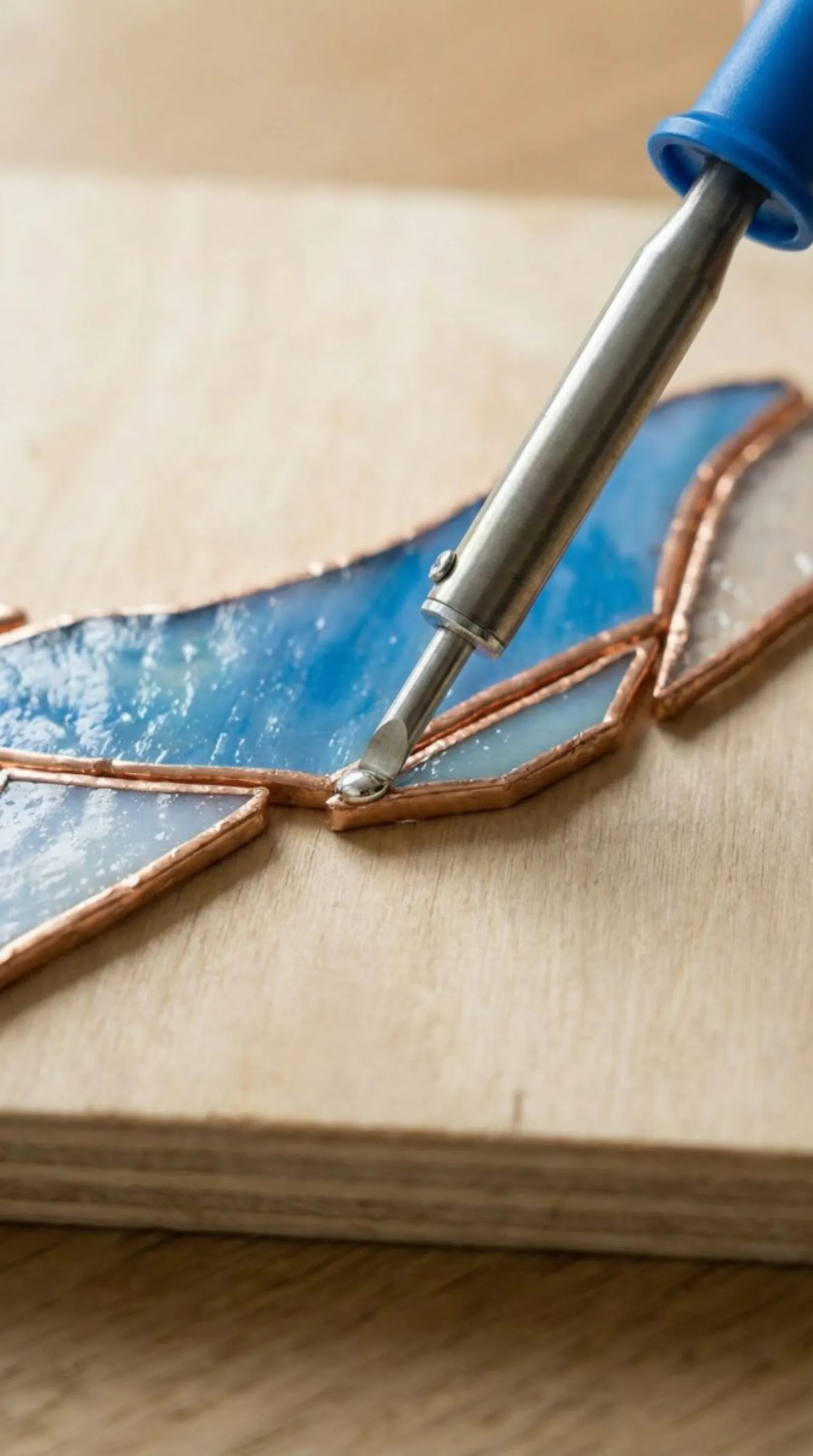 Паяльник соединяет фрагменты витража